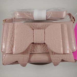 Betsey Johnson XODANI Crossbody Bag Wallet Croc Embossed Pink Betsey Bow NWT
